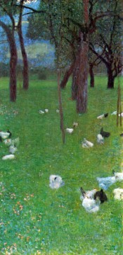 Après le Rain Garden avec des poulets à St Agatha Gustav Klimt Peinture à l'huile